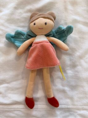 Joliju Paris Plush Fairy Doll with Teal Wings and Coral Dress